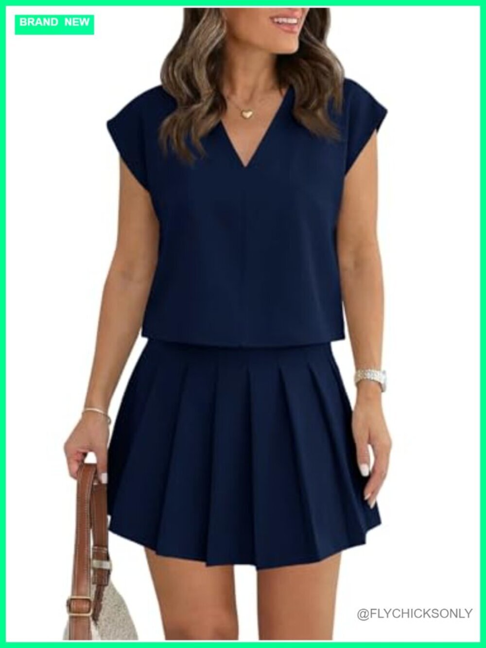 Two Piece Skirt Set V Neck Crop Top Pleated Mini Skort
